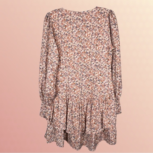 Pink Boho Ditsy Dress Size Medium Floral Ruffle Skirt Corset Button Up Bodice - Picture 10 of 10